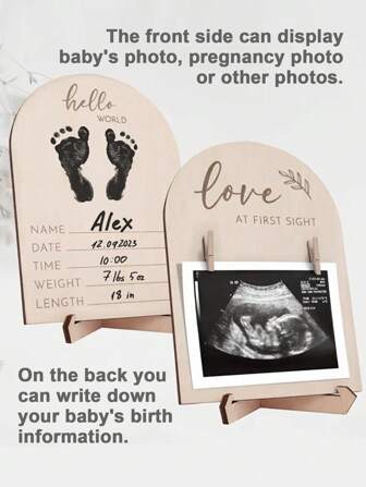Cornice foto in legno per eco grafia del bambino, segno a doppia faccia, decorazione perfetta per annuncio di gravidanza, comodino e decorazione domestica, cornice foto genitore-figlio, decorazioni per festa di nascità, regali per festa del papà, articoli per bambine/bambini