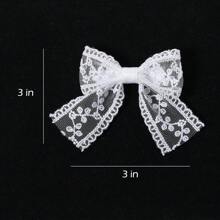 2pcs Small White Lace Hair Bow Clips With Long Tail Ribbon Bow Alligator Barrettes Pins Teen Toddler Baby Flower Girls Wedding  Pageant Birthday Party Dress Decor Accessories Gift