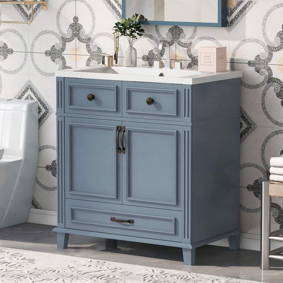 30" Bathroom Vanity With Sink, Bathroom Vanity Sink Cabinet With Door, Bathroom Vanities Floor Standing With Sink Combo Set For Bathroom