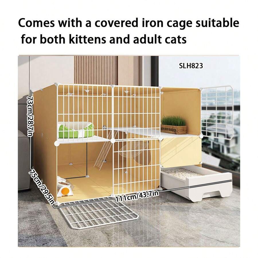 MultiFunction Cat House With Cat Litter Box, Indoor Cat Cage Home