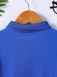 中性嬰兒純棉素色短袖 Polo 衫，修身舒適學院風 T-shirt，簡約優雅兒童基礎款衣飾 - 寶藍色 - 查看 6