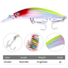 HENGJIA 1pc 9cm 17.2g Long Casting Sinking Wobbler Minnow Hard Bait Strong Sharp 6# Treble Hook Flounder Sea Bass Freshwater Saltwater Sea Fishing Lure - 9# - View 2