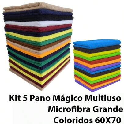 Kit 5 Pano Mágico Multiuso Microfibra Grande Coloridos 60X70