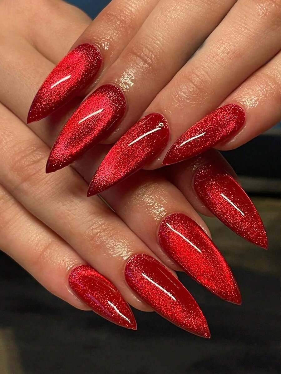 Press On Nails Almond - Soft Gel Short Fake Nail With Nail Glue, Reusable Opaque Stick On Nails In 12 Sizes,24 Nail Kit, Blinking Red Cat Eye Comes With A Piece Of Jelly + A Nail File (Nail File Color Is Random) Nail Supplies - Multicolor - View 1