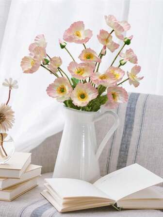 3/5/10入組人造花，仿真罌粟花絲綢長枝，適用於新居喜慶、花園、桌面、婚禮、DIY派對、新娘花束裝飾