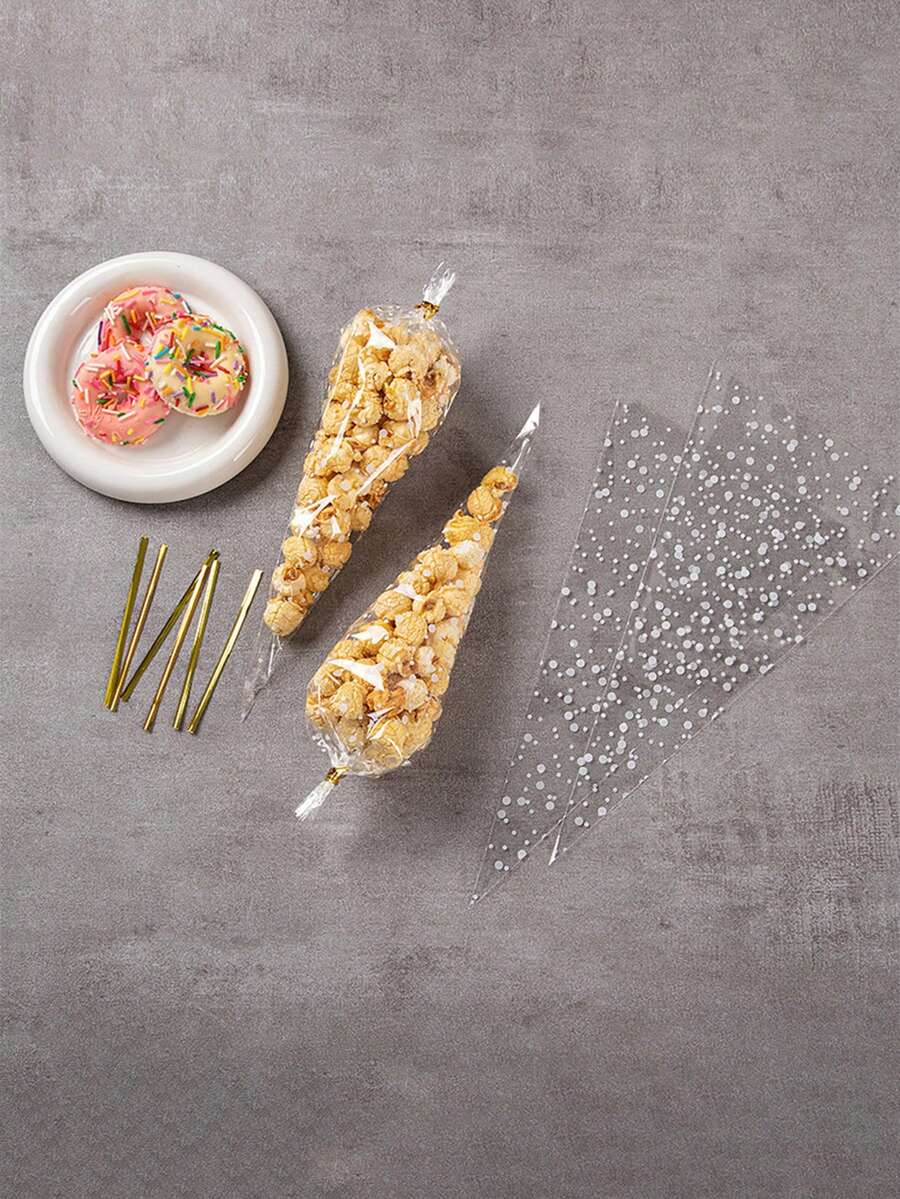 100pcs Snowflake Pattern Triangle Bags For Cake Decorating And Candies Packaging, OPP Plastic Triangle Bags Wedding Party Gift Bags - Multicolor - View 1