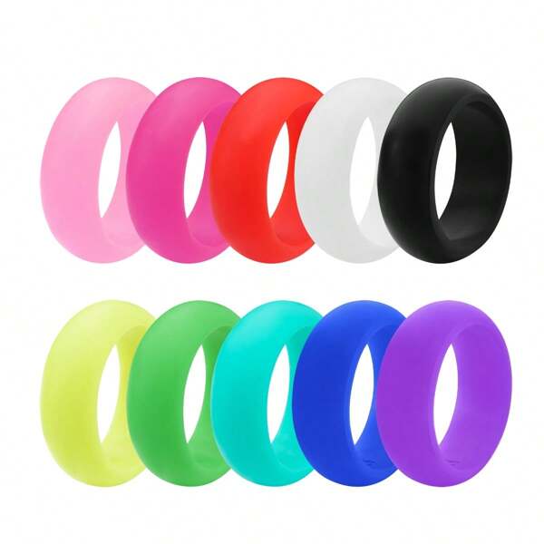 Women's Silicone Wedding Bands 10-Pack | 8mm Wide Rubber Wedding Rings For Women & Her | Silicone Rings For Work, Travel, Fitness