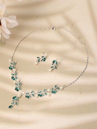 Royal 3st/set Damlegering pärlor & strass halsband och örhängen set, enkel stil, lämplig för bröllop och fester