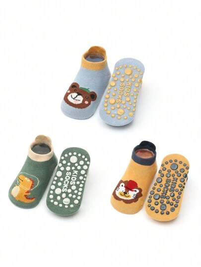 3 Pairs Of Anti-Slip 3D Cartoon Low-Cut Socks For Infants And Toddlers, Trampoline Socks With Little Dots On The Sole For Non-Slip