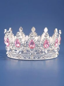 Royal 1Pc Birthday Crown, Golden Silvery Bride Wedding Tiara, Full Round Small Crystal Rhinestone Crown, For Topper, Birthday Girl Tiara