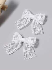 2pcs Small White Lace Hair Bow Clips With Long Tail Ribbon Bow Alligator Barrettes Pins Teen Toddler Baby Flower Girls Wedding  Pageant Birthday Party Dress Decor Accessories Gift