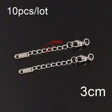 10pcs Stainless Steel Extension Chains Extended Tail Chains Lobster Clasps Connectors DIY Jewelry Making Findings Bracelet Necklace