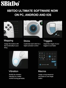 Bộ điều khiển chuyển đổi 8Bitdo có đế sạc Tay cầm chơi game PC tối ưu Cần điều khiển không dây với cảm biến hiệu ứng Hall Tương thích với Switch PC Windows 10 11 Steam Deck, Bảng điều khiển trò chơi Wireless Pro Controle, Blue-Tooth, Bộ chuyển đổi 2.4g hoặc kết nối có dây, Pin 1000mAh 22 giờ chơi, 2- Thời gian sạc 3 giờ, Rung 2 nút mái chèo Pro Nút chuyển đổi cấu hình tùy chỉnh, 3 cấu hình, bật phần mềm tối ưu trên PC và thiết bị di động Android/IOS Chỉ báo trình phát, Màu đen - màu đen - Xem 6