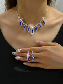 3 piezas Set joya azul con diamante de imitación - azul real - Ver 4