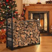 Firewood Rack, Decorative Metal Firewood Rack With Raised Legs & Pattern, Firewood Rack For Indoors & Outdoors, Firewood Holder For Fireplace, BBQ & Fire Pit - Black - View 1