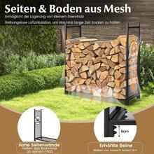 Firewood Rack, Decorative Metal Firewood Rack With Raised Legs & Pattern, Firewood Rack For Indoors & Outdoors, Firewood Holder For Fireplace, BBQ & Fire Pit - Black - View 5