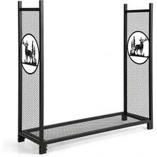 Firewood Rack, Decorative Metal Firewood Rack With Raised Legs & Pattern, Firewood Rack For Indoors & Outdoors, Firewood Holder For Fireplace, BBQ & Fire Pit - Black - View 2