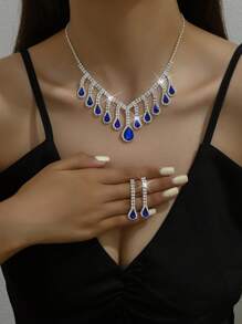 3 piezas Set joya azul con diamante de imitación - azul real - Ver 14