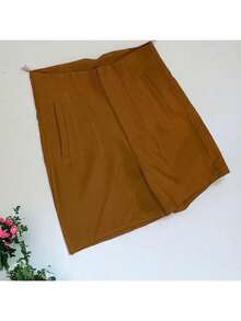 Premium Fabric Pleated Shorts Tailored Cut For A More Formal Look - Coffee Brown - View 4