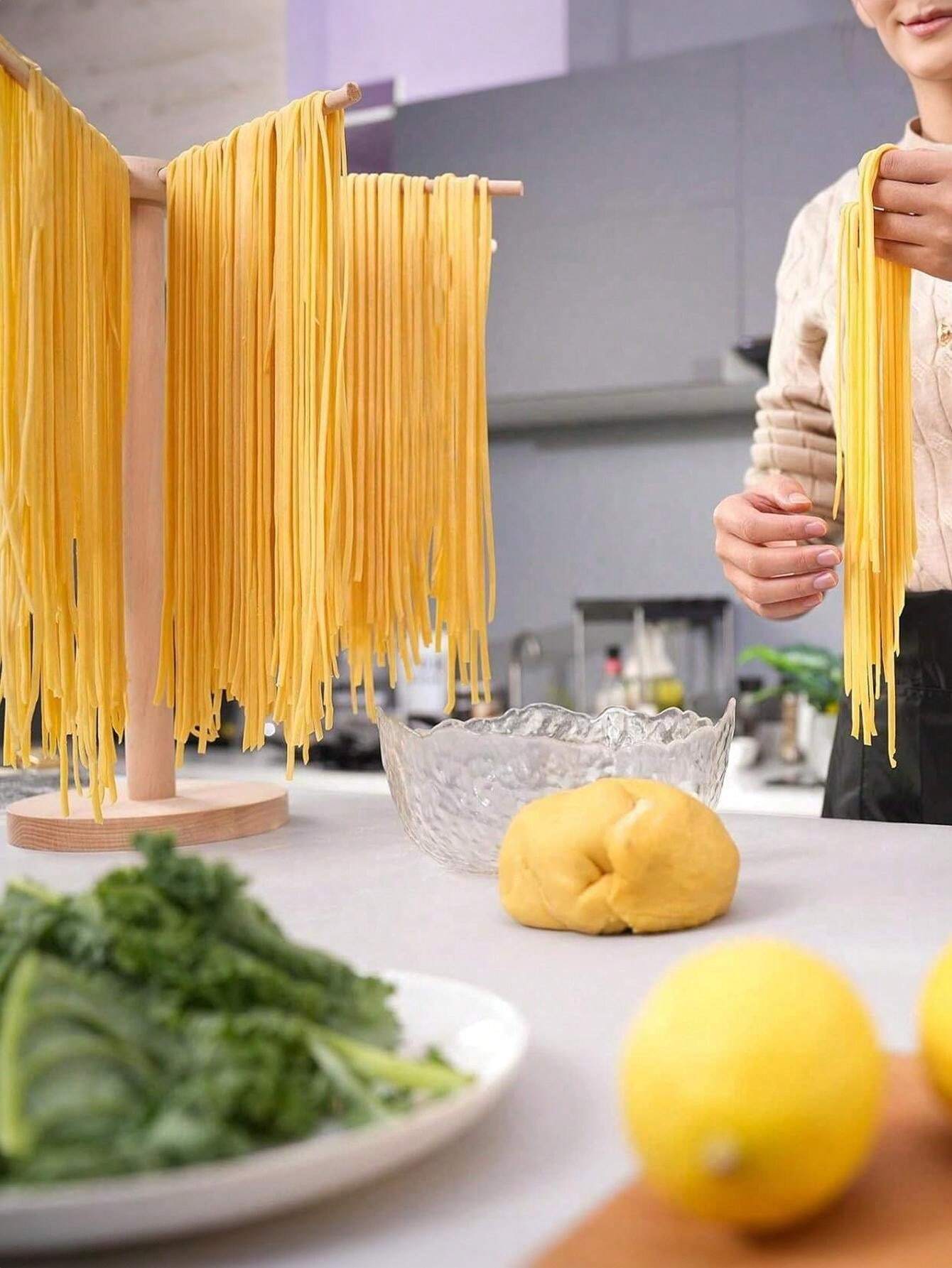 1 pieza Estante para secar pasta, secador plegable de espaguetis frescos caseros de madera con 9