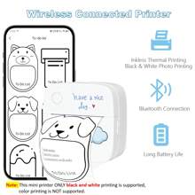 Portable Thermal Printer With 3 Rolls White Paper, Wireless Pocket Printer, Black & White Photo Sticker Printer Maker Compatible With Android /IOS For Study Note, Offiice Lists Memos, Small Business - Blue - View 3