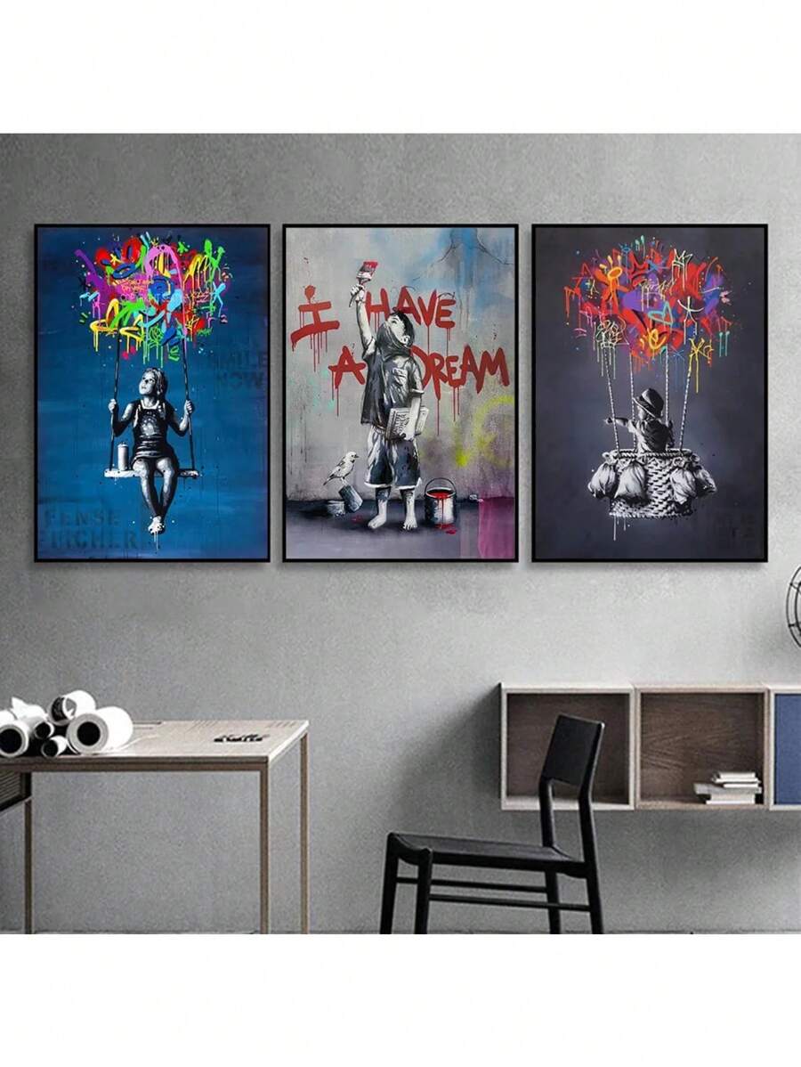1 Máy Tính Trừu Tượng Đường Phố Graffiti Tranh Canvas Nghệ Áp Phích Và In Hình Nghệ Thuật Treo Tường Hình Ảnh Cho Phòng Ngủ Hoom Trang Trí Bức Tranh Tường Không khung - Nhiều màu - Xem 1