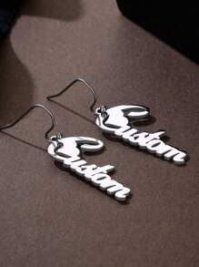 [1 par] Pendientes con nombre personalizado, joya de verano de estilo bohemio de acero inoxidable con etiquetas de letra caligráfica, regalo de cumpleaños perfecto para mejores amigas y accesorio de fiesta - Plateado - Ver 4
