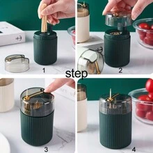 1 cái, Hộp đựng tăm, Hộp đựng tăm sáng tạo nhẹ nhàng sang trọng, Lọ tăm bông thiết kế sáng tạo, Hộp đựng tăm nhựa loại ép tự động, Hộp chỉ nha khoa, Phụ kiện gia đình - Màu xanh lá cây đậm - Xem 11