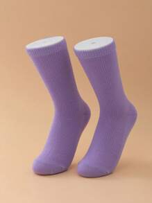 1pair Solid Color Mid-Calf Socks Suitable For Everyday Wear