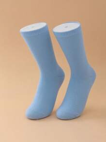 1pair Solid Color Mid-Calf Socks Suitable For Everyday Wear