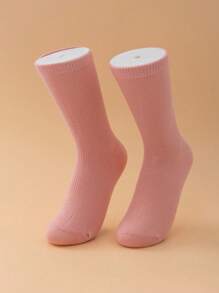 1pair Solid Color Mid-Calf Socks Suitable For Everyday Wear