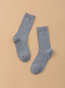 1pair Solid Color Mid-Calf Socks Suitable For Everyday Wear