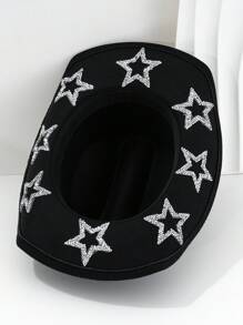 1pc Solid Unique Shiny Rhinestone Stars Hollow-Out Printed Cowboy Hat, Suitable For Parties, Western-Themed Activities, Gatherings, Engagement Parties, Role-Playing, Graduations, Costume Parties, Festivals, Weddings, Birthday Celebrations, Music Festivals, And Adult Ceremonies. Street Fashion, 2024 Wedding Essentials, Classy Aesthetic, Dinner Party Essentials, Perfect For Single Ladies And Cowgirls, Girlcore, Vintage, Floral, Spring Summer Bright Colors, Pink Aesthetic, Novelty Punk Style Wide Brim Hat. Halloween