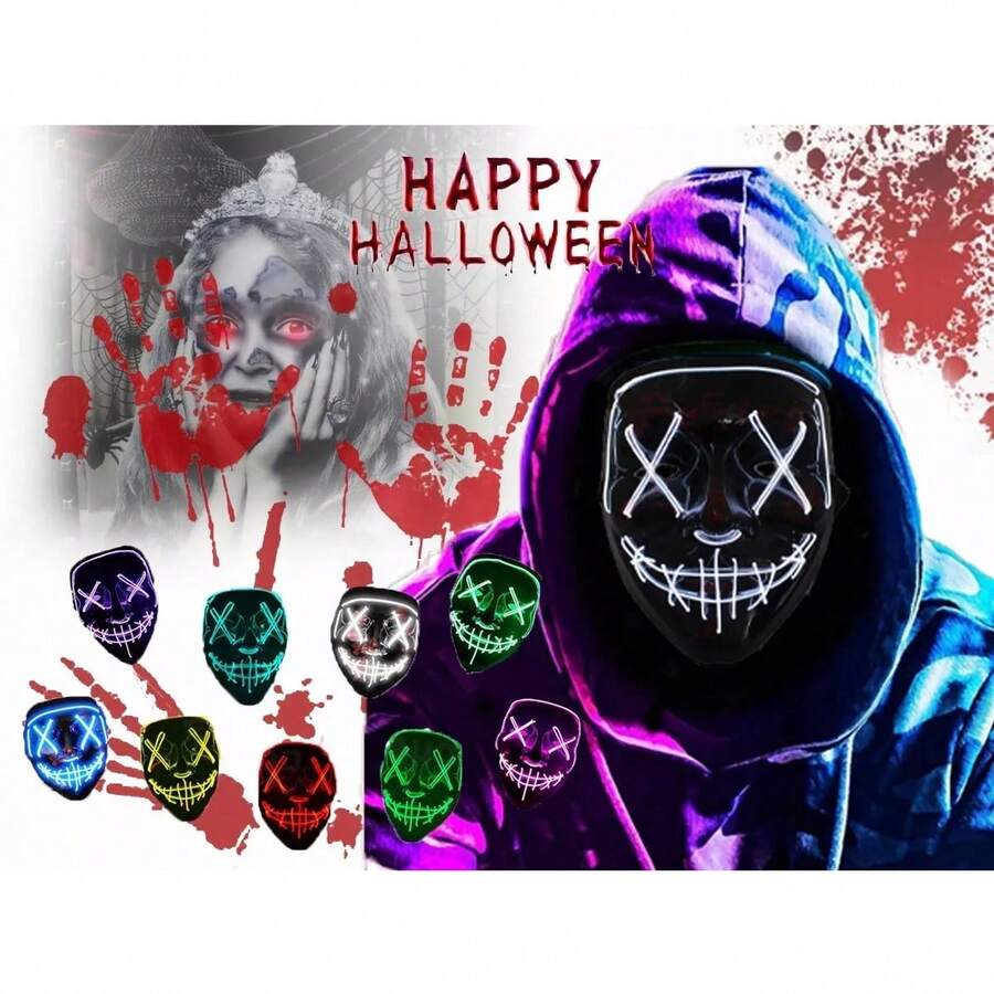 Máscara Luz Led La Purg Halloween Muerte Calavera Con 4modos- 3 pz - Blanco - Ver 1