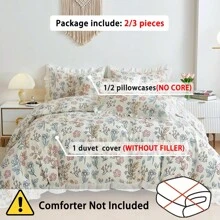 3pcs Flower & Ruffle Edged Bedding Set (1 Duvet Cover, 2 Pillowcases, Pillow & Comforter Not Included) Soft & Comfortable, Suitable For All Seasons, Washable, Ideal For Bedroom And Dorm Room Decor - Hua Hua - View 6