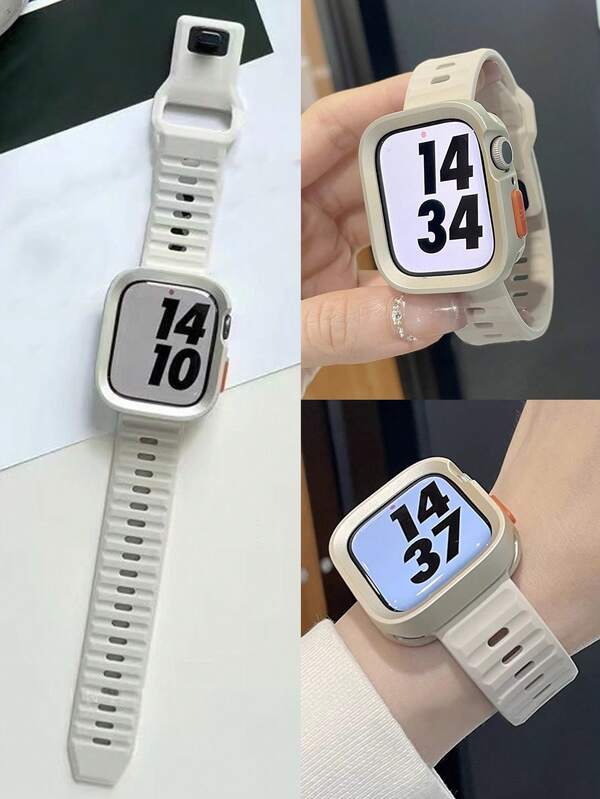 مجموعة 2 قطعة، إطار تغطية كاملة من TPU ناعم وهيكل مجوف، حالة حماية للساعة وحزام سيليكون ثلاثي الأبعاد مموج ناعم ومريح مضاد للعرق ومقاوم للماء، مناسب لساعات ذكية 40/41 مم، 44/45 مم، 49 مم Ultra3/2/1 SE S11/S10/S9/S8/S7/S6/S5 Series، للرياضة والياقة البدنية والرجال والنساء