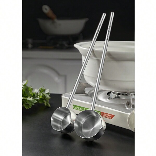 WORTHBUY 1pc Multifunctional 304 Stainless Steel Sauce Seasoning Spoon With Anti-Scalding Long Handle For Kitchen And Restaurant Christmas Gift,School Supplies
