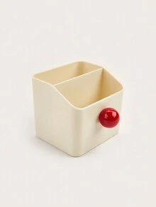 1pc Cream-Colored Cute Desktop Storage Box With 2 Compartments, Pen Holder, Makeup Brush/Pen Organizer, Modern Minimalist Multi-Compartment Pencil/Makeup Brush Storage Box, Suitable For Home, Office, School, Dorm, Bedroom, Bathroom, Living Room Decor, Gift Box, Fun Gift, Storage - Multicolor - View 4