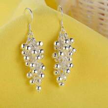 925 Sterling Silver Plated Grape Beads Drop Earrings For Woman Fashion Party Fine Gifts Elegant Noble Jewelry - Silver - View 7