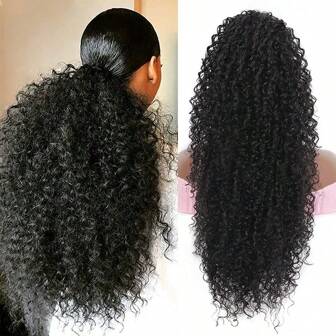 Curly Drawstring Ponytail For  Kinky Ponytail Extension Synthetic Long Black Deep Curly Hair Ponytail  Instant Clip Deep Wave Drawstring Ponytail 20Inch