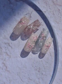 1pc Shiny Shell Pink Jelly Butterfly Nail Art Sticker, Self-Adhesive Nail Decals, Nail Jewelry, DIY Nails Nail Supplies - Pink - View 5