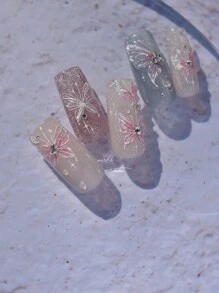 1pc Shiny Shell Pink Jelly Butterfly Nail Art Sticker, Self-Adhesive Nail Decals, Nail Jewelry, DIY Nails Nail Supplies - Pink - View 6