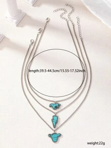 3 Pcs Antique Silver  Western Style Turquoise Stone Decor Howdy Y'all Stacked Necklaces Set - Antique Silver - View 3