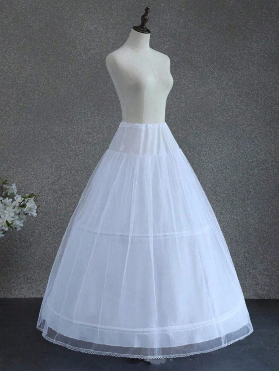 Váy cưới đơn giản màu trắng khí quyển dành cho nữ có hai vòng cộng với sợi dài 90cm bằng ren có thể điều chỉnh được, bồng bềnh bên trong váy chụp ảnh thời trang dự tiệc - trắng - Xem 1