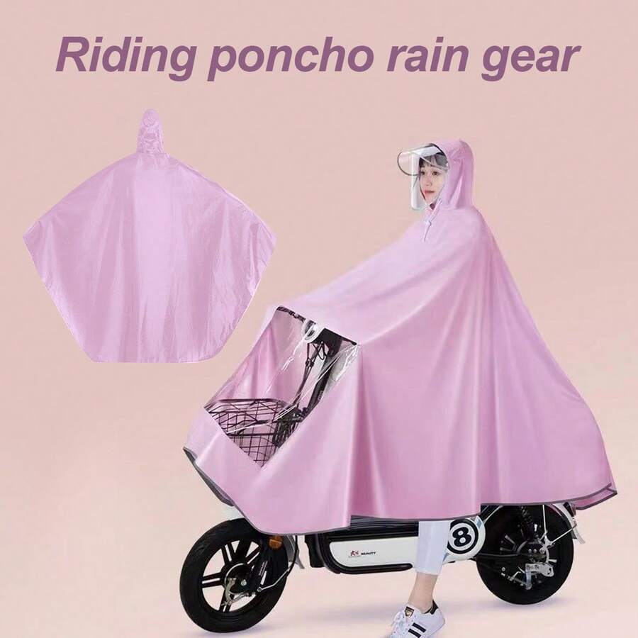 1PC Thickening Increase Storm Protection Electric Bicycle Single Men And Women Face Mask Adult Riding Poncho Rain Gear - Pink - View 1
