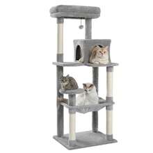 56 Inches Multi-Level Cat Tree With Cozy Condos Hammock Sisal-Covered Scratching Posts With Hanging Ball For Indoor Cats - Xám - Xem 3