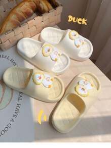 Sandalia Planas Unisex Diseño De Pato Bordado Animado, Sandalias De EVA Con Patito Antideslizantes Primavera Y Verano Para El Hogar Y Vacaciones - Rosa - Ver 4