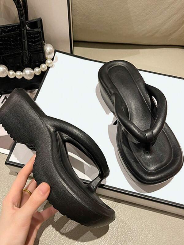 Damen Dicke Sohlen Sandalen, neuer modischer Stil, EVA-Material, leicht, weich und bequem Flip-Flops, wassericht, rutschfest und abriebfest, Outdoor/Urlaub/lässig Einfarbig