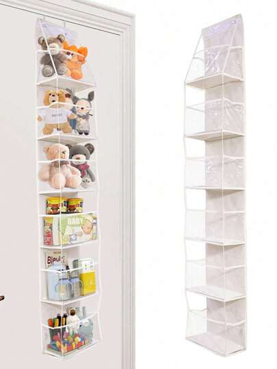 1pc Beige Hanging Storage Bag Hanging Organizer 6-Shelf Room Organizer With Clear Plastic Pockets Behind The Door Storage Organizer For Nursery Storage,Baby Toy Holder