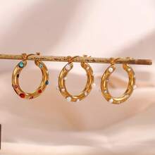 1 paire de boucles d'oreilles créoles de luxe en acier inoxydable plaqué or 18 carats avec perle, boucles d'oreilles en cubic zirconia coloré, conviennent pour le travail, les rendez-vous, les fêtes